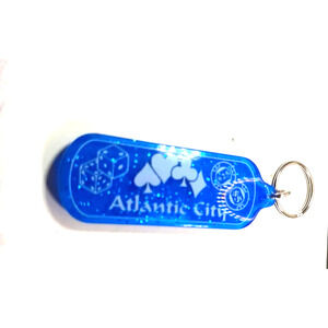 Atlantic City Las Vegas Blue Acrylic Keychain Sparkles Cards Gambling